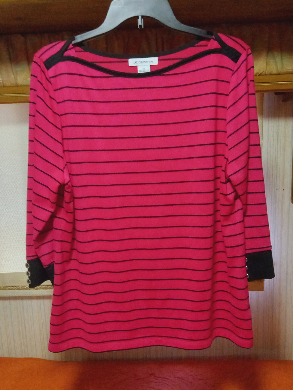Liz Claiborne Pink Stripe Boatneck Top